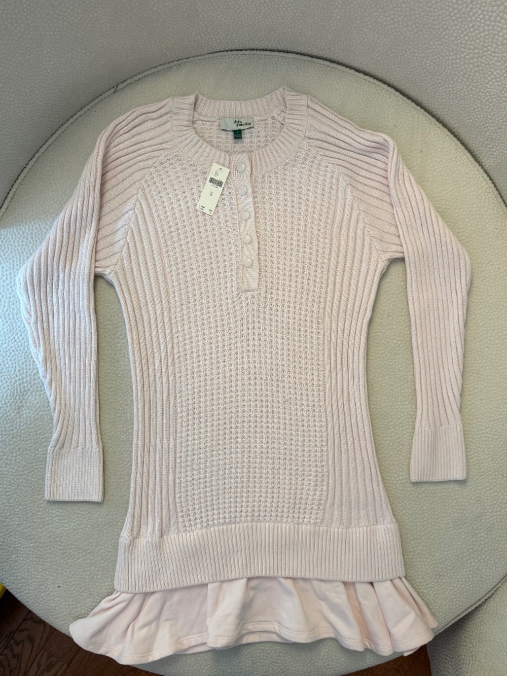 Anthropologie Daily Practice Pink Knit Henley Ruffle Mini Dress NWT M - Picture 1 of 10